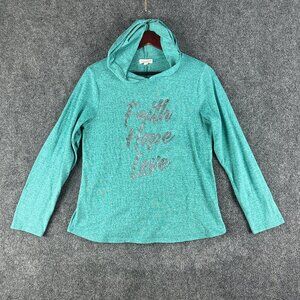 Song & Spirit Sweatshirt Womens Medium Green Sparkle Faith Hope Love Hooded